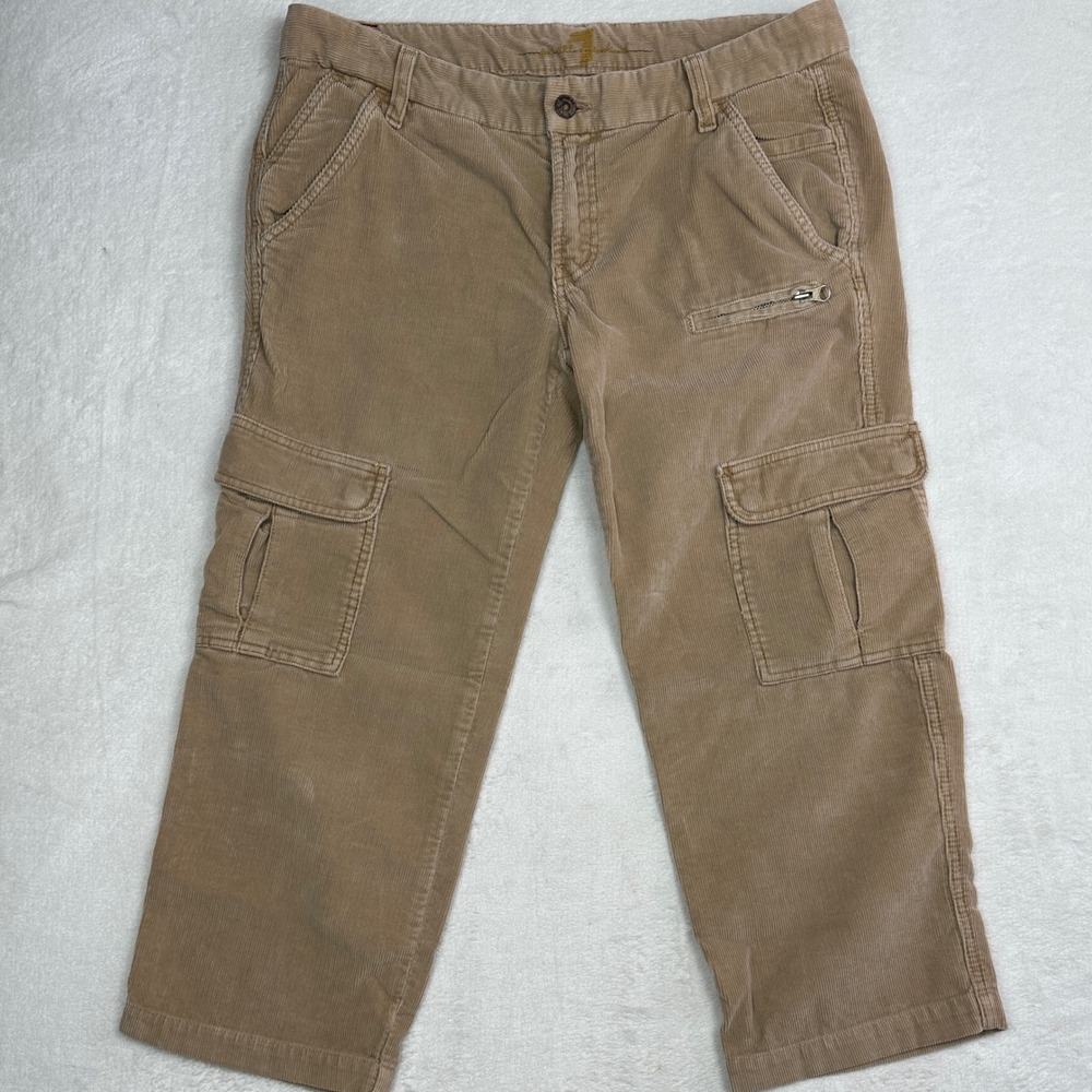 7 For All Mankind Tan Corduroy Cargo Pants Women 31 Utility Straight Made in USA